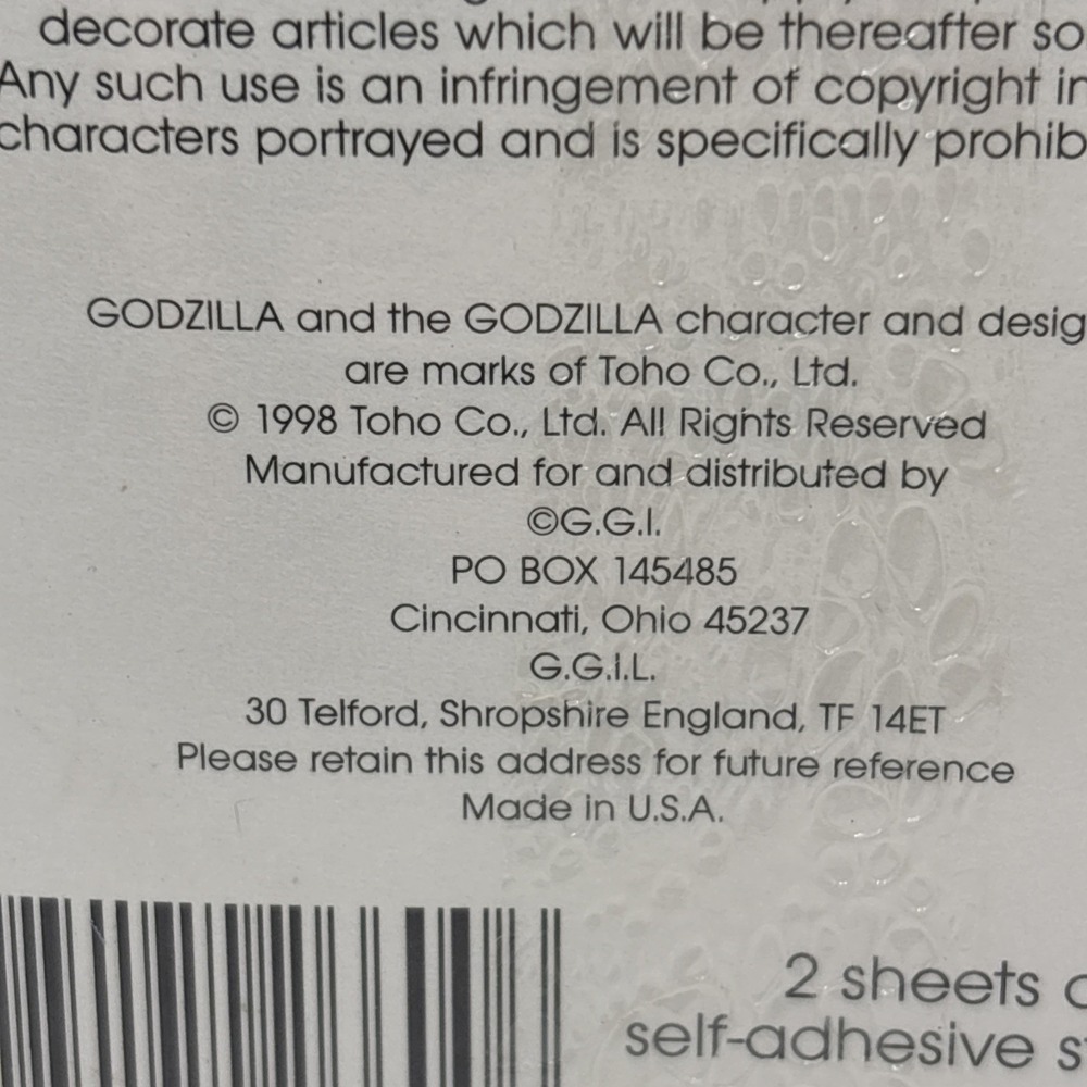 Vintage 1998 Godzilla Collectible Sticker Set Of 2 Stickers Godzilla Sticker - Picture 8 of 9